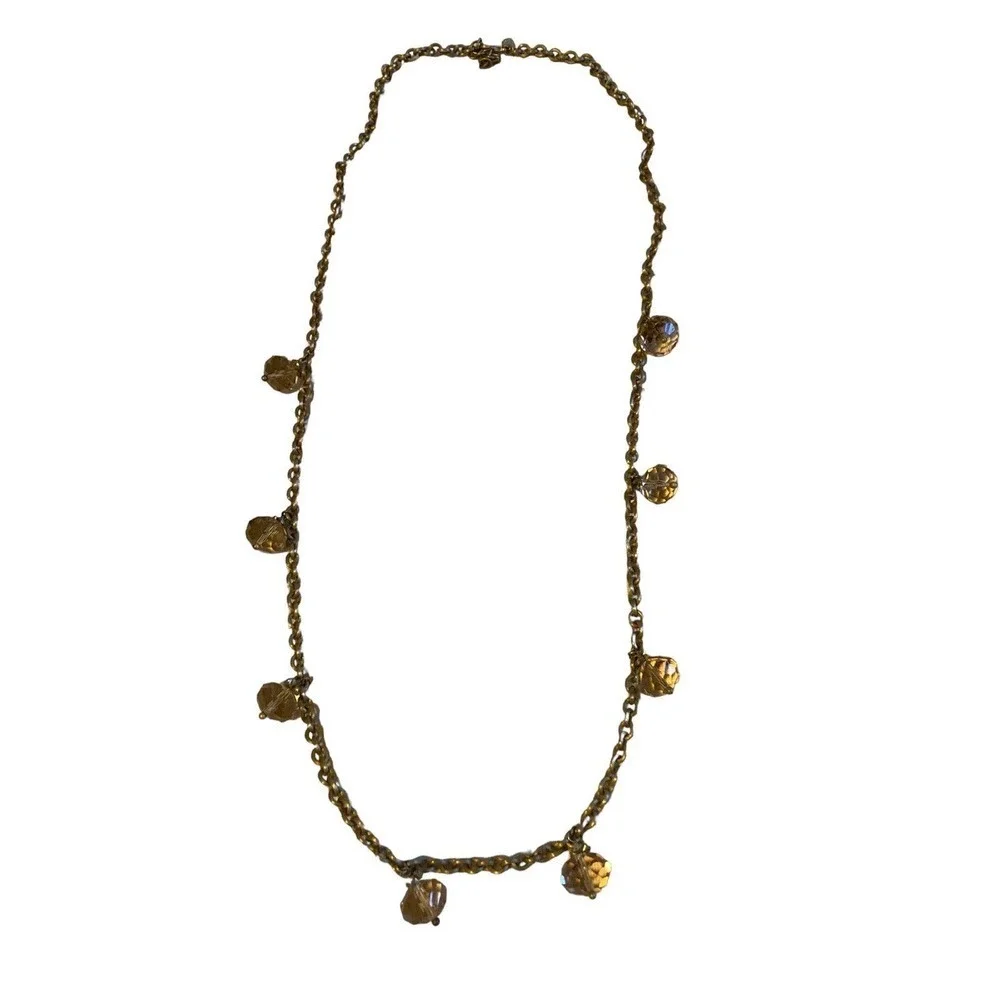 Stella & Dot Brushed Gold Station Rhinestone Faceted Glass Bead Necklace